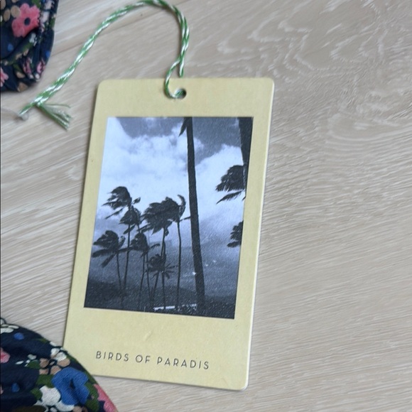 Trovata Birds of Paradis Floral Smocked Blue Pink Peplum Blouse Cap Sleeves - Picture 5 of 10